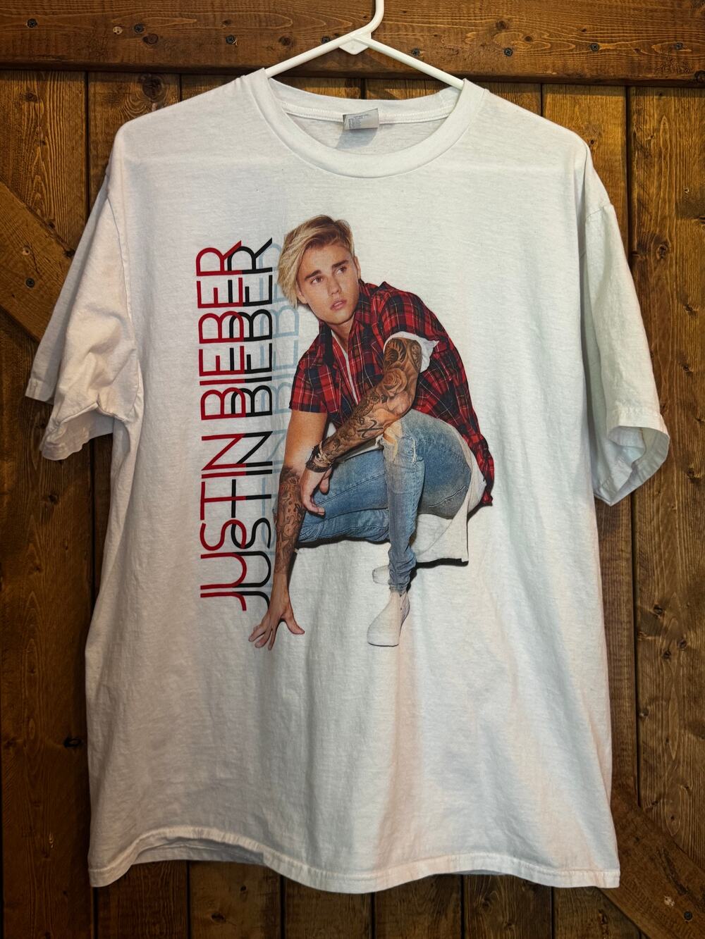 Justin Bieber shirt Official Standing Tall Band T Size XL Port & Company White